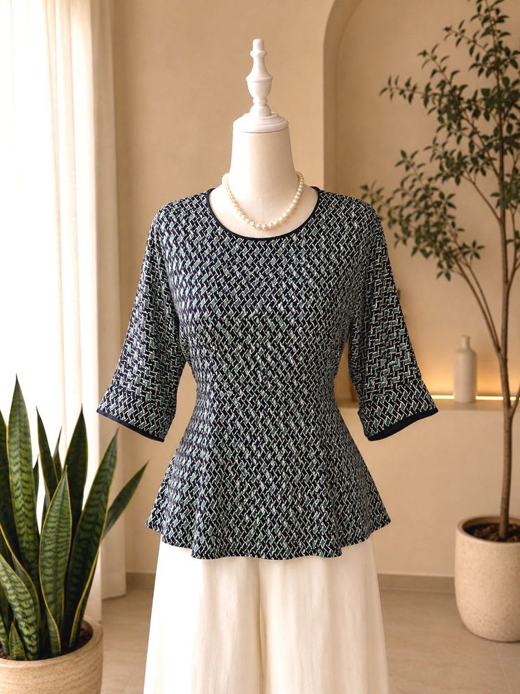Korean geometric print Peplum Top