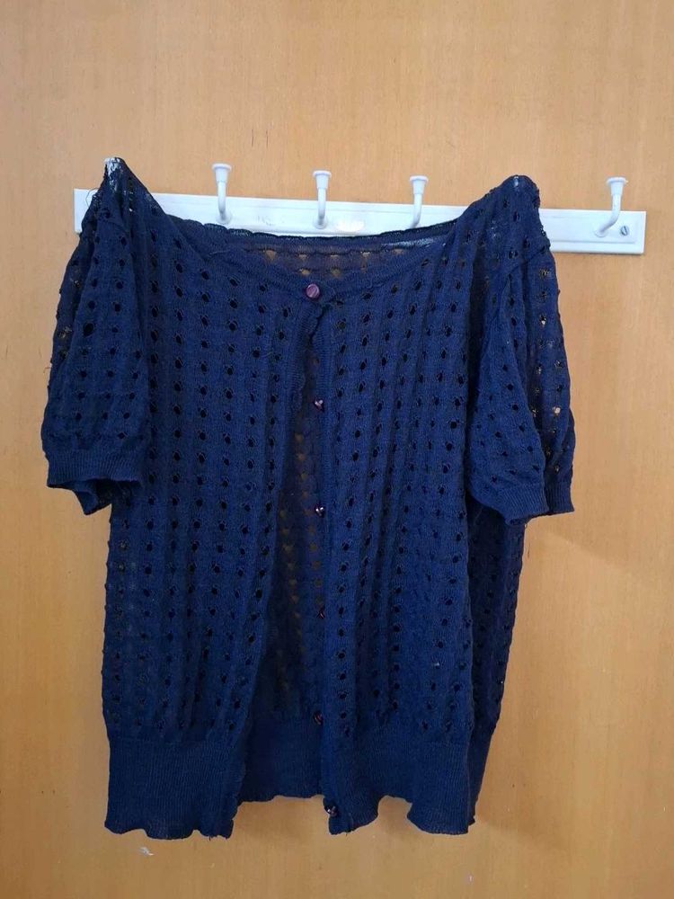 Navy Blue Crochet Knit Cardigan