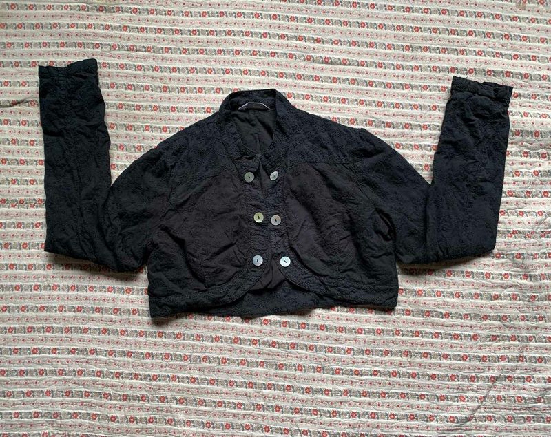 Black Embroidered Cropped Jacket