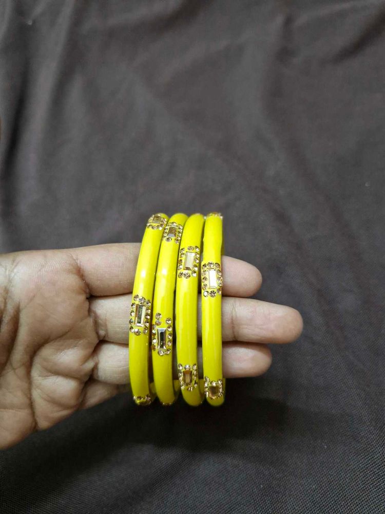 Vibrant Yellow Bangles with Embellishments