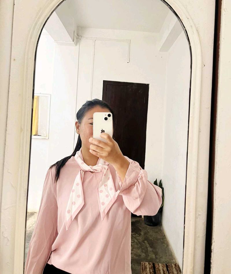 Pink Blouse with Neck Tie