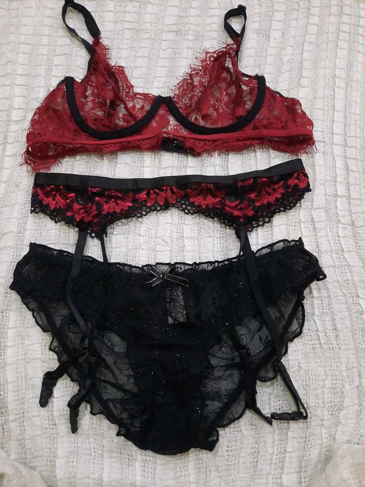 Red &amp; Black Lace Lingerie Set