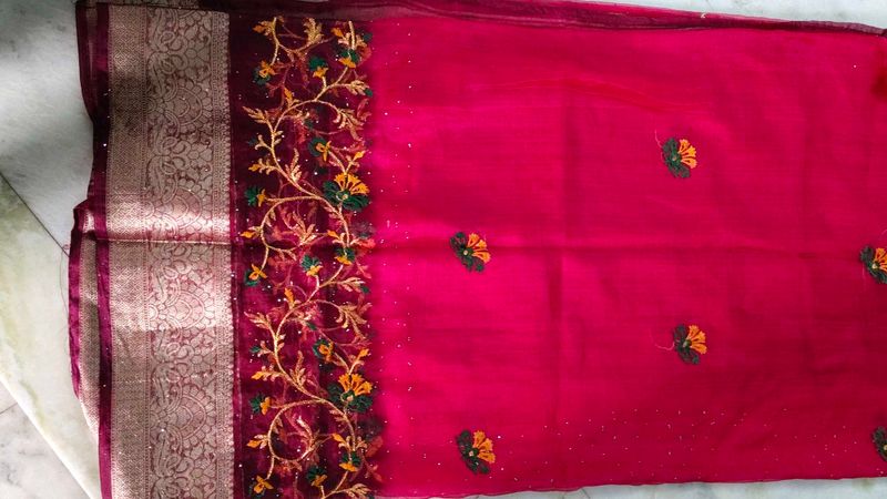 Vibrant Pink Embroidered Saree