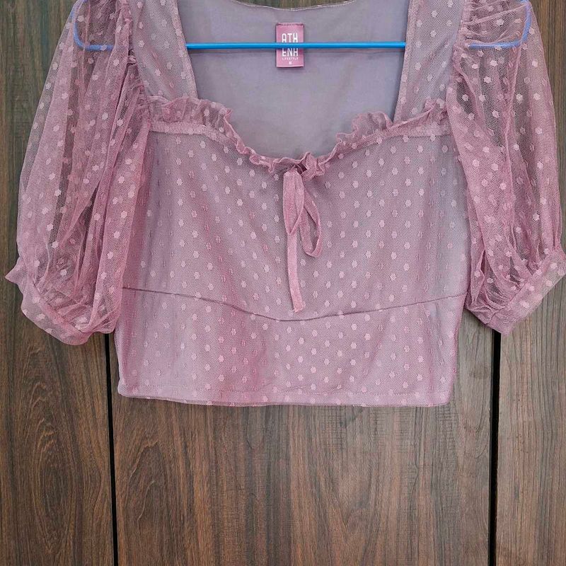Polka Dot Mesh Crop Top