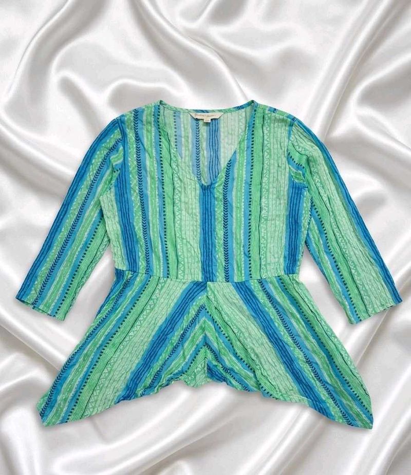 Striped V-Neck Peplum Top