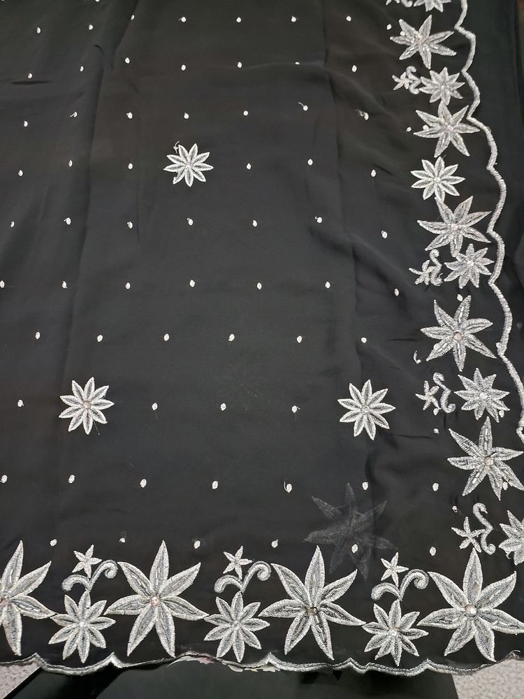 NEW Pure Georgette Heavy Work Black Saree