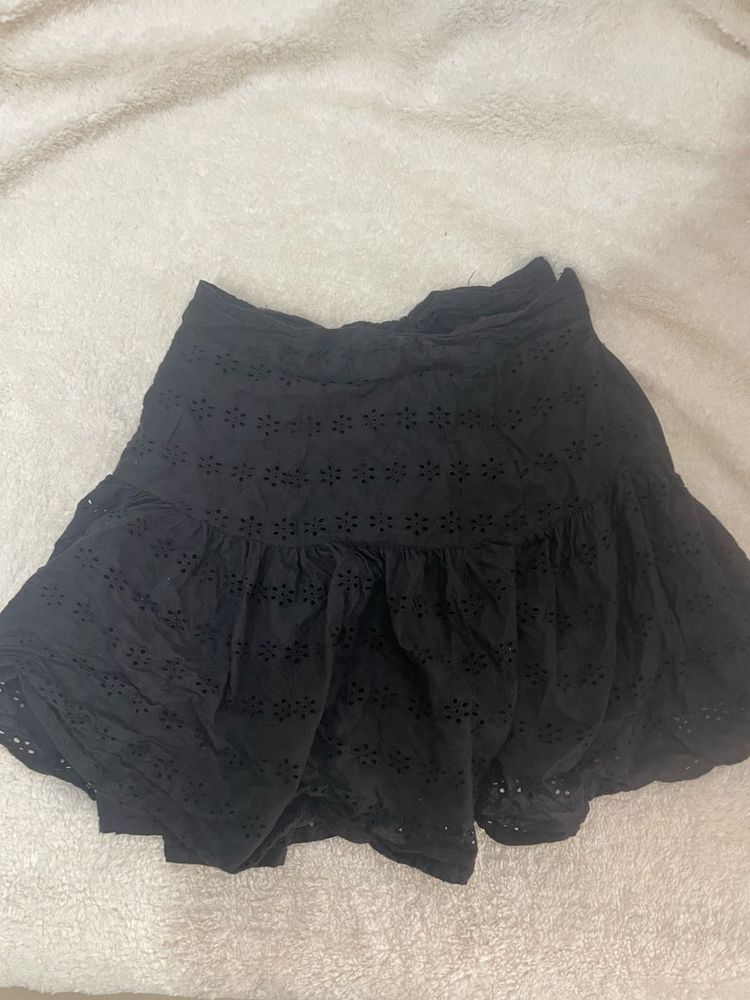 Black Eyelet Mini Skirt