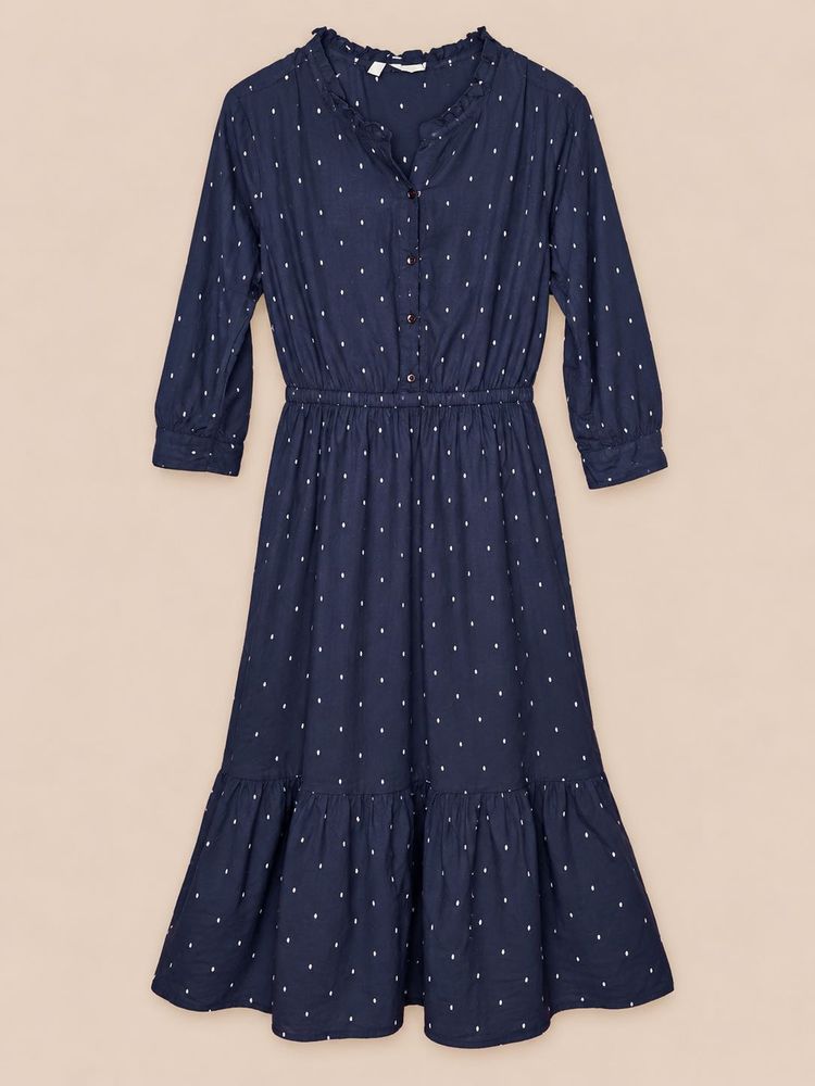 Navy Polka Dot Midi Dress