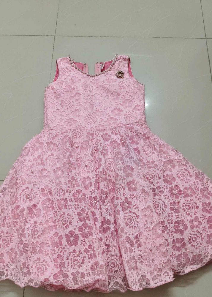 Girls Pink Lace Party Dress