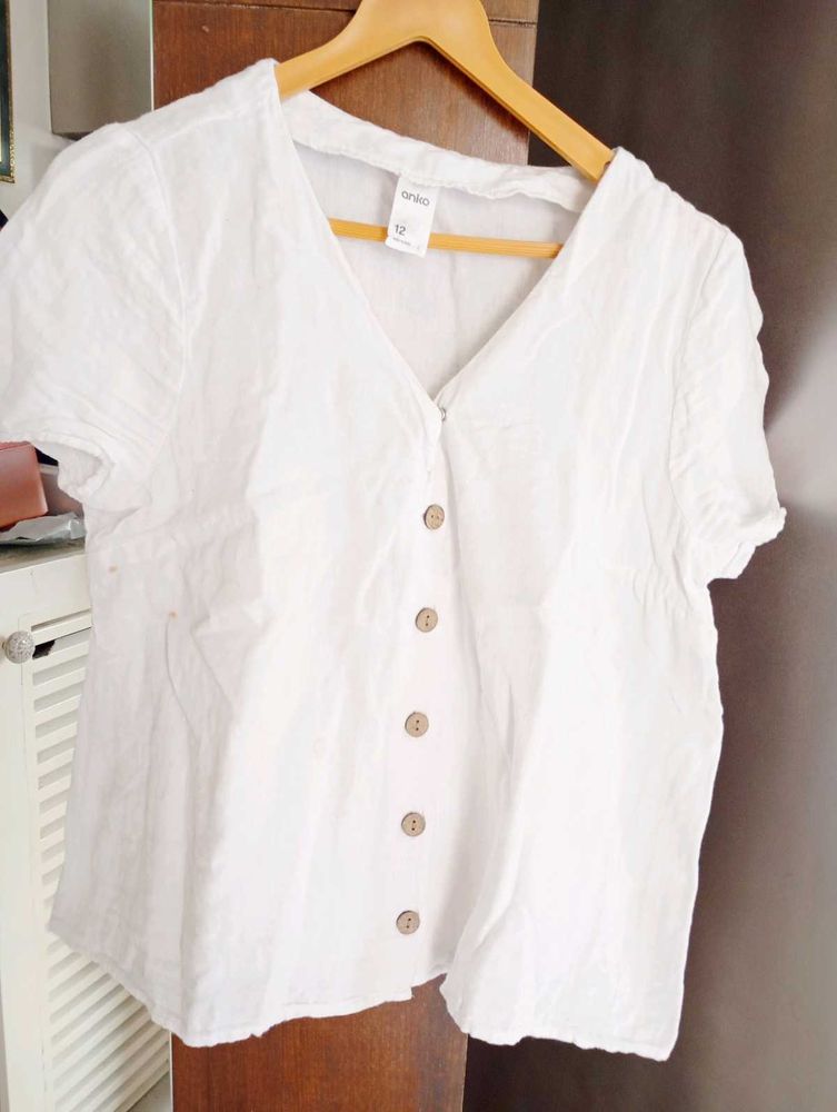 Whitepure mulmul  Button-Up Short Sleeve Top