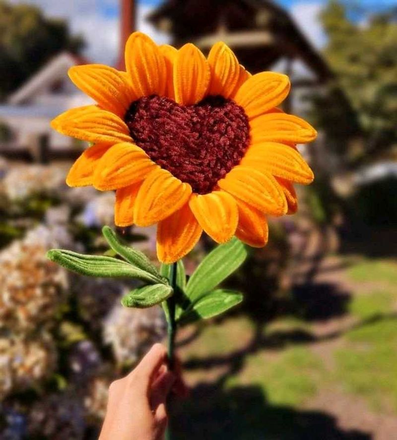 Crocheted Sunflower with Heart Center