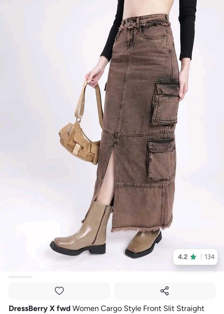 Brown Cargo Style Maxi Skirt