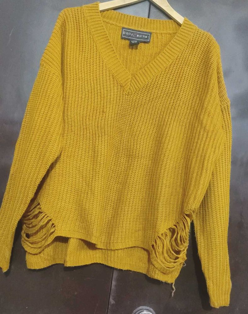 Mustard V-Neck Winter Top For 50 Bust