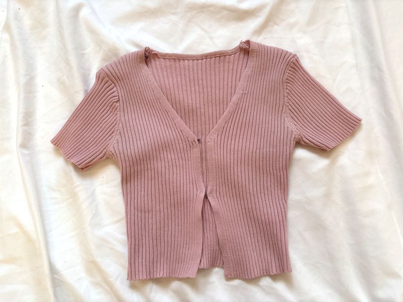 baby pink Ribbed Knit Cropped top