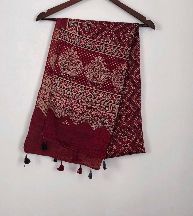 Ajrakh stole with Tassels