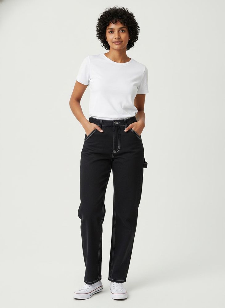 Unisex Black Denim Carpenter Pants