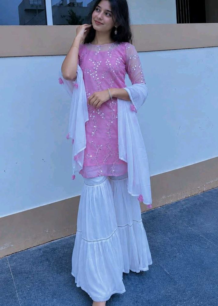 Elegant Pink Kurta Set with Sharara