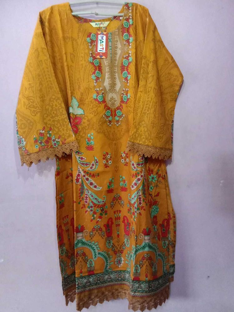 Mustard Printed Pakistani Kurti Set