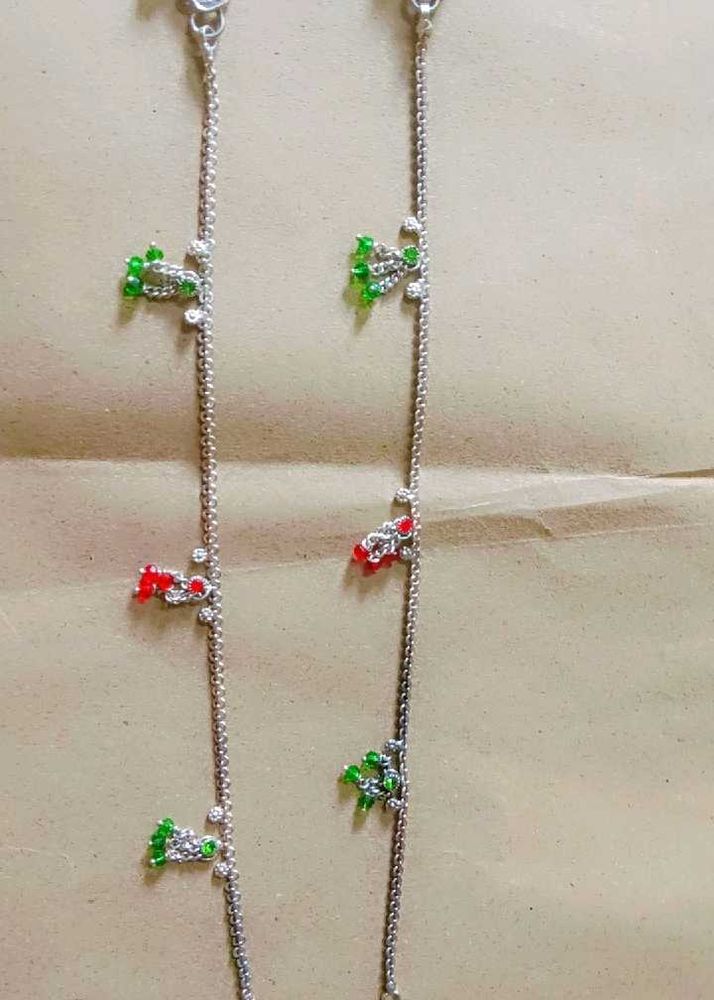 Chic Anklets with Red &amp; Green Stones