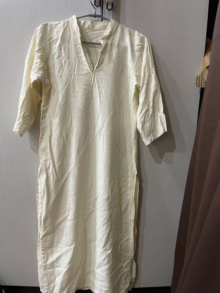 Cream Striped Cotton Kurta