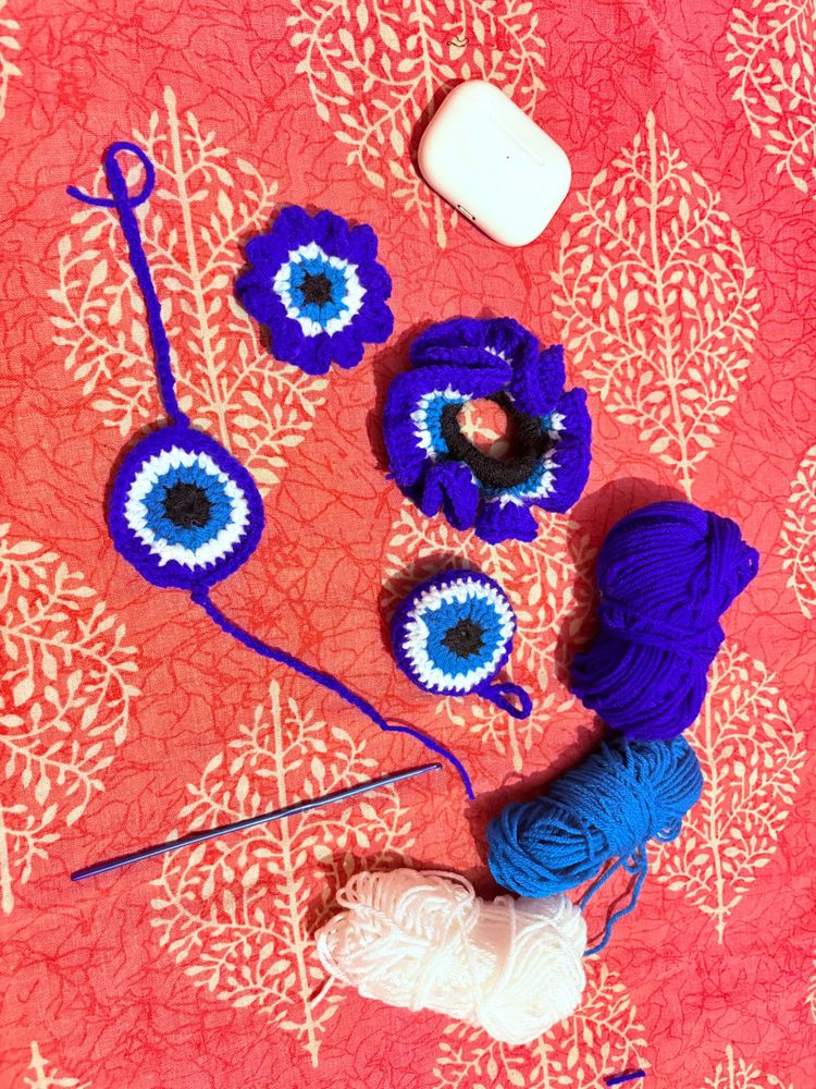 evil eye rakhi keychain rubber scrunchie