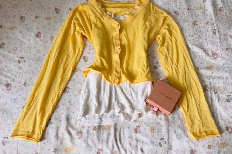 Cute Yellow Cardigan with White Camisole