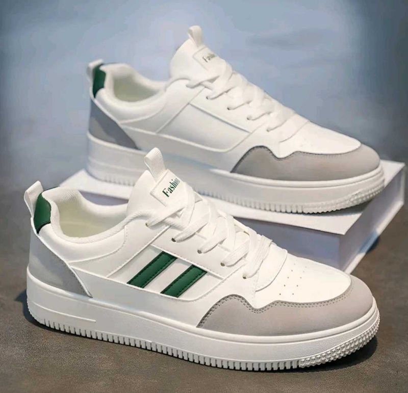 Stylish White &amp; Green Sneakers