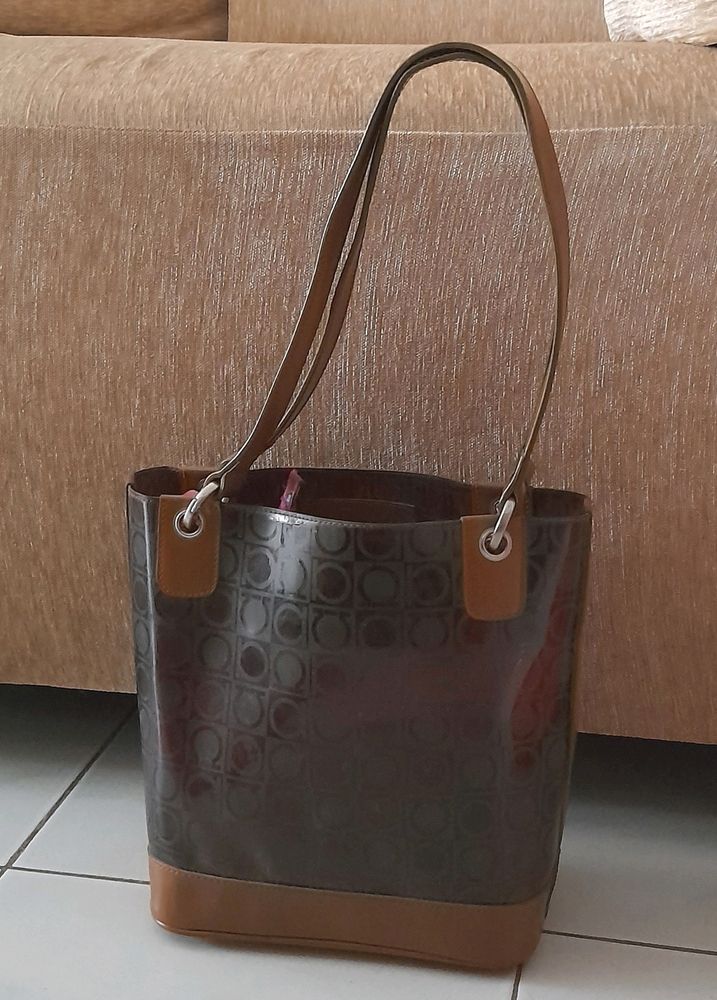 Ferragamo Leather And PVC Bucket Bag