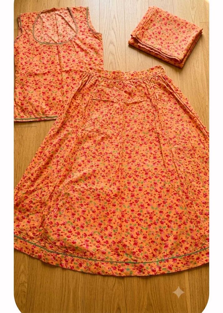 Orange Floral Print lehenga dress