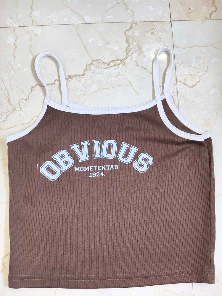 Brown Ribbed "OBVIOUS" Crop Top
