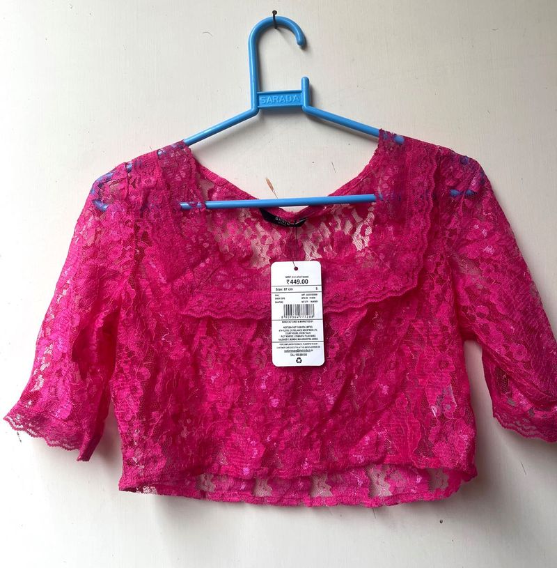 Vibrant Pink beautiful Lace Crop Top never use tot