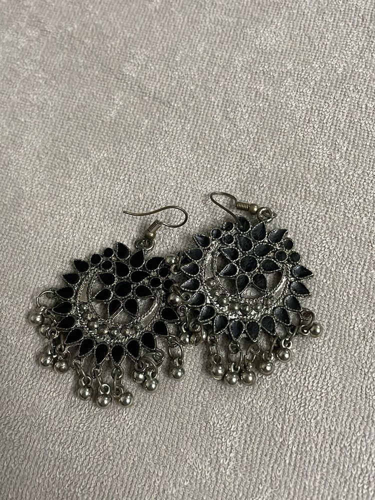 Black &amp; Silver Dangle Earrings