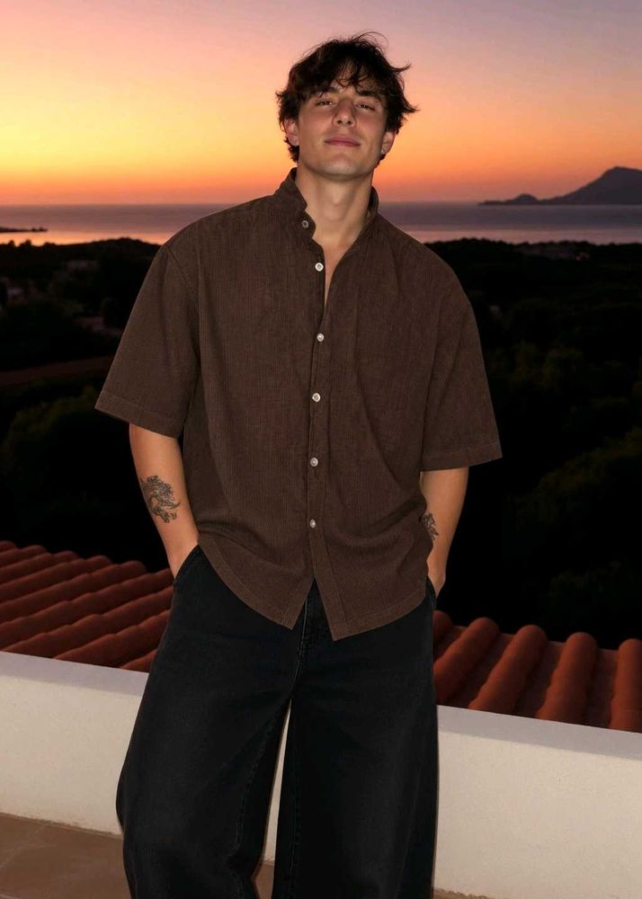 Men's Brown Short Sleeve Shirt
