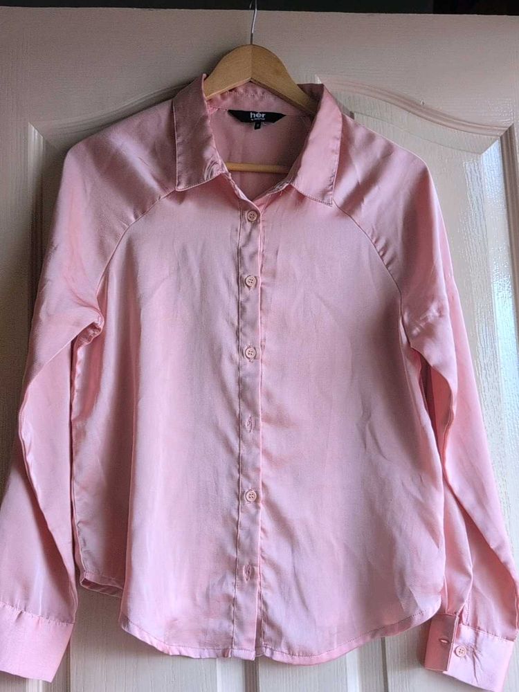 Elegant Pink Satin Button-Up Shirt