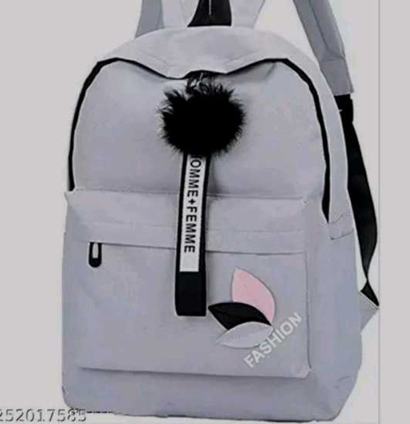 Stylish Grey Backpack with Pom-Pom