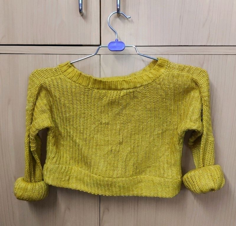 Mustard Woolen Crop Sweater