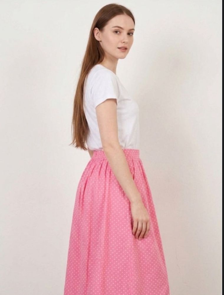 Pink Polka Dot Midi Skirt