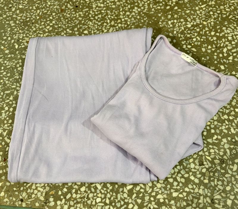Lavender Ribbed Long Sleeve Top with pajama set