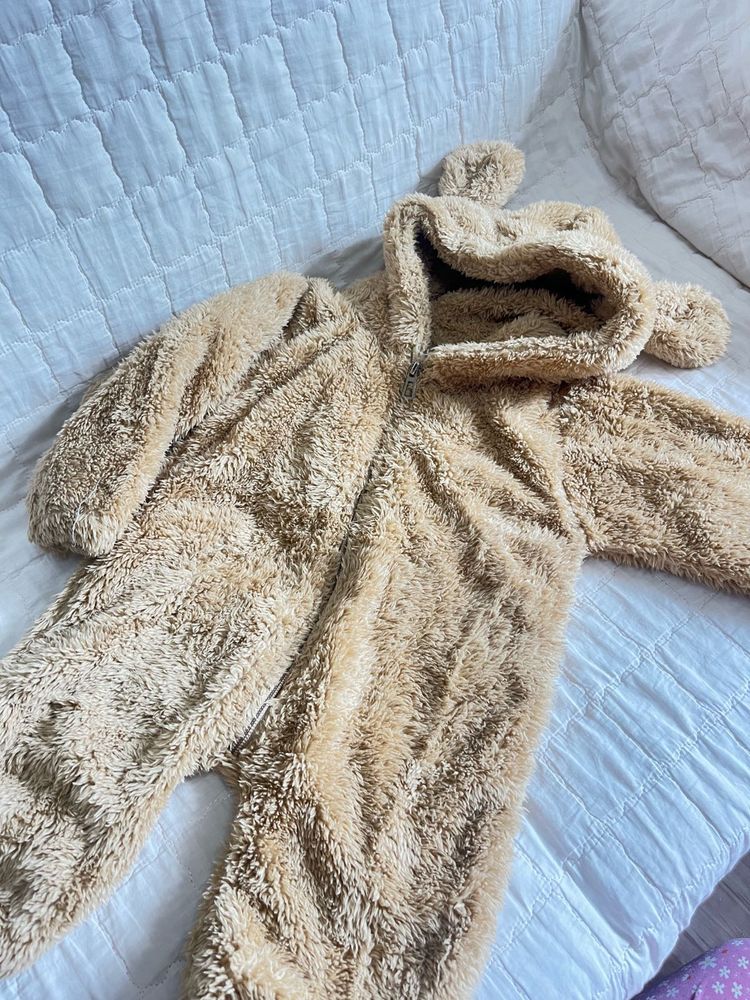 Fuzzy Bear Hooded Jumpsuit