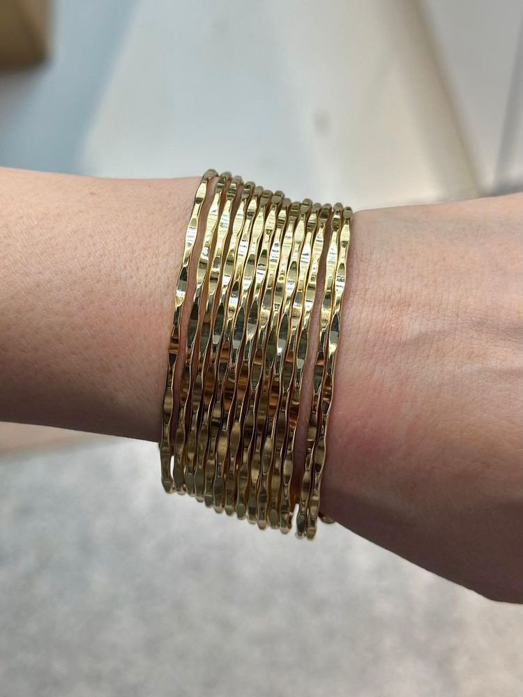 Stacked Hammered Bangles Cuff Anti-tarnish