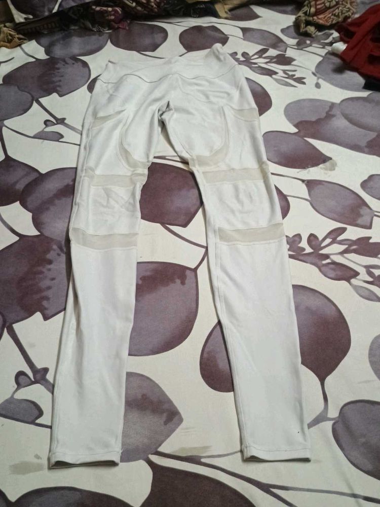 Women's White Mesh Panel Leggings for gym wear