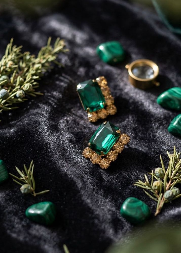 Emerald &amp; Gold Stud Earrings