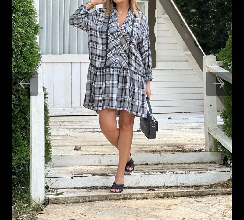 Chic Plaid Mini Dress with Black Trim