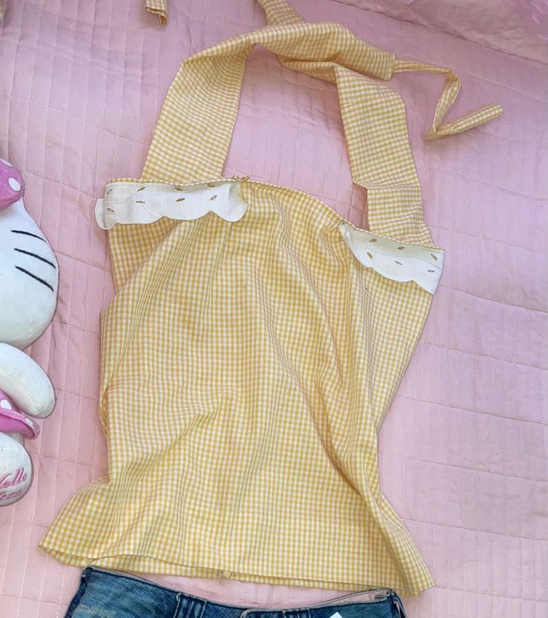 Cute Yellow Gingham Halter Top