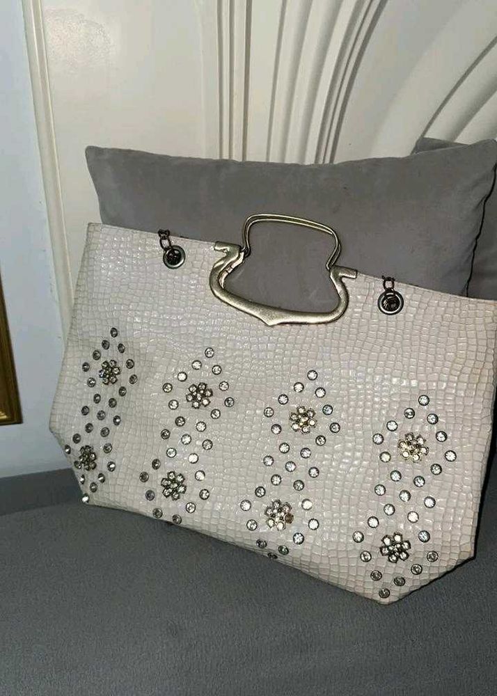 Sparkling White Embellished Handbag