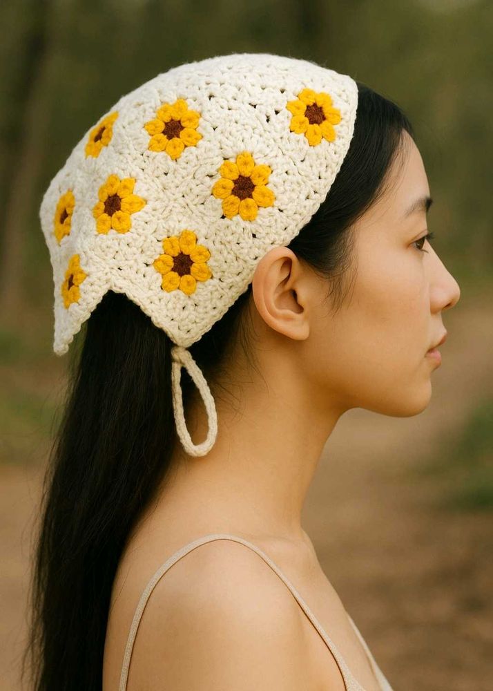 Sunflower crochet bandana 😄