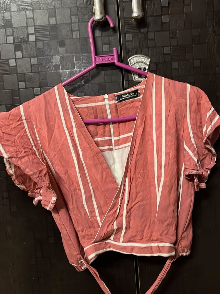 Striped Wrap Style Crop Top