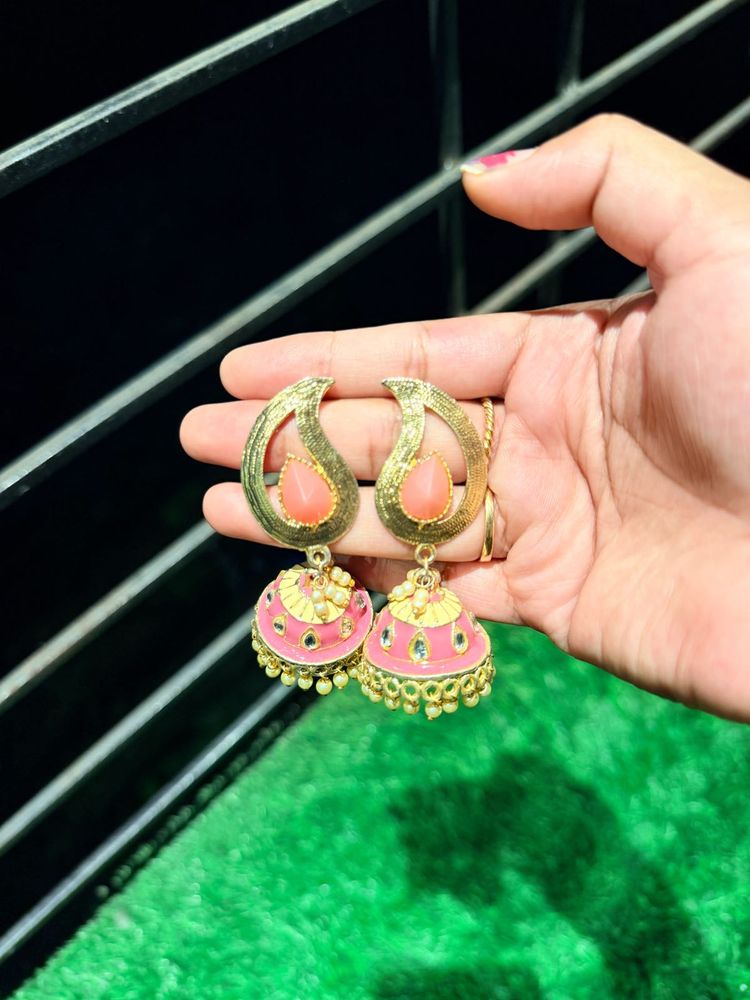 Beautiful Pink Jhumka Earrings