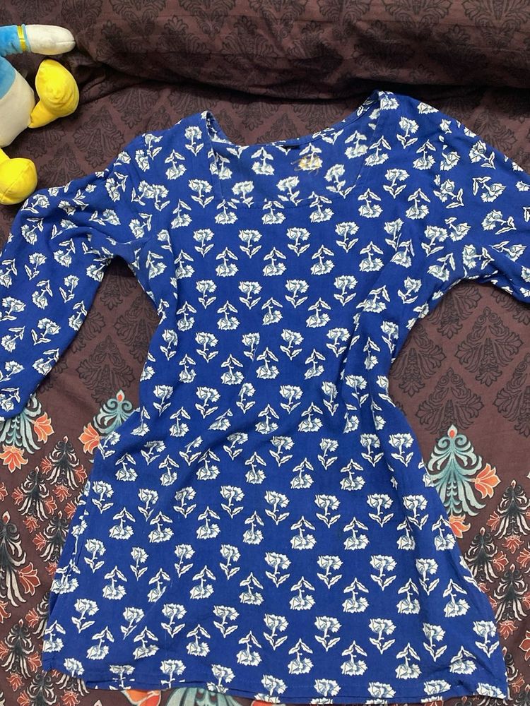 Blue Floral Print Kurta