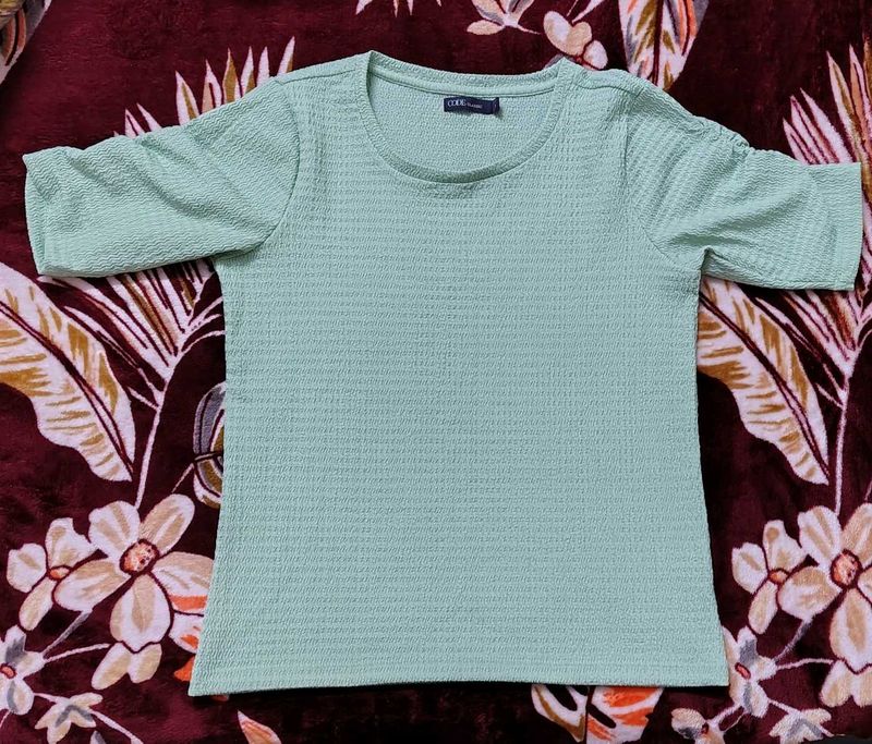 Code Classic Women Textured Round Neck Casual Top